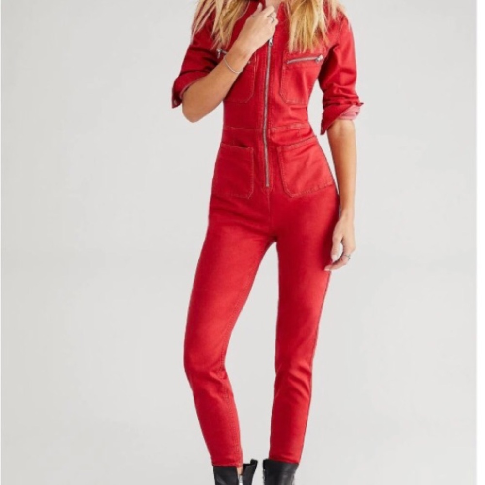 Free people Red Utility Jumpsuit